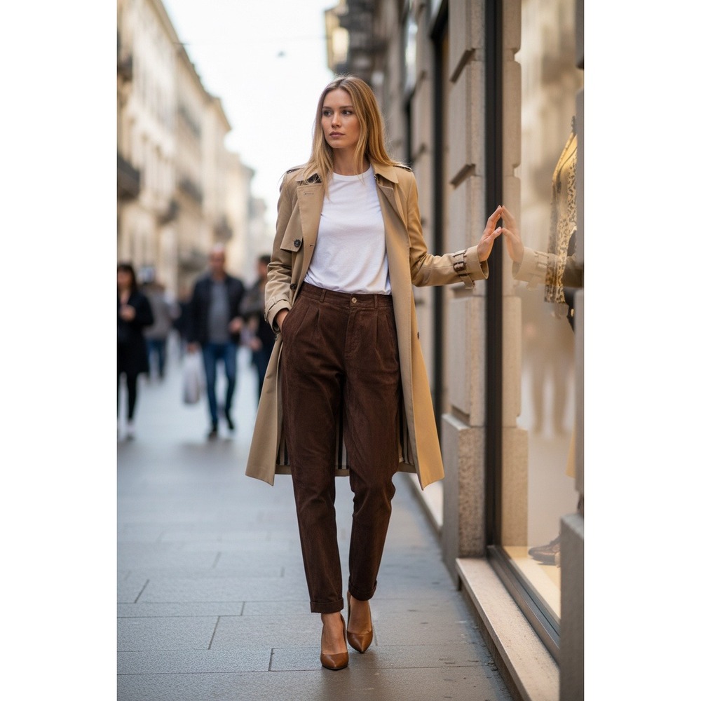 70s boho Finnish Dark‎ Brown Suede Pleated High Waist Trousers Size C36